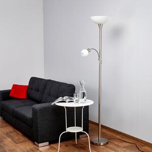 Lindby Elaina podna lampa, svjetiljka za čitanje, boja nikla, 180 cm, E27, Sivo, Dnevni boravak/blagovaonica, Metal, Svjetlo za čitanje