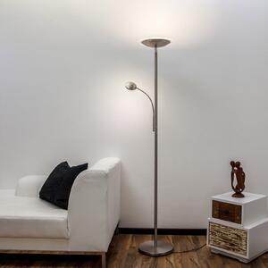 Lindby LED podna lampa Malea, nikal, za čitanje, prigušljiva, prigušiva, Metalik, Dnevni boravak/blagovaonica, Metal, Svjetlo za čitanje