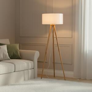 Lindby podna lampa Charlia, bijela, drvo, visina 150cm, Bijela, Dnevni boravak/blagovaonica, Tkanina / tekstil, tronožac