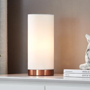Lindby Bijela stolna lampa Ronja s postoljem bakrene boje, prigušiva, Bijela, spavaća soba, Tkanina / tekstil