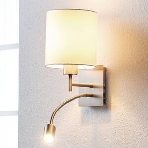 Lindby zidna lampa Camilo, boja nikla, LED svjetlo za čitanje, 28 cm, Bijela, Dnevni boravak/blagovaonica, Tkanina / tekstil, Svjetlo za čitanje