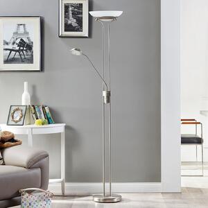 Lindby LED podna lampa Yveta, boja nikla, metalna, prigušiva, prigušiva, Metalik, Dnevni boravak/blagovaonica, Metal, Svjetlo za čitanje