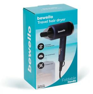 Bewello BW3040 Putni Fen za Kosu – 1300W Snage, Sklopiva Ručka & 2 Brzine, Tamnoplavi/Zlatni