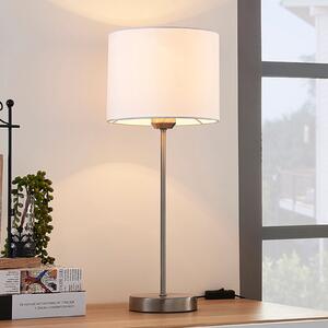 Lindby stolna lampa Annatina, bijela, nikal, visina 48 cm, tekstil, Sivo, spavaća soba, Tkanina / tekstil