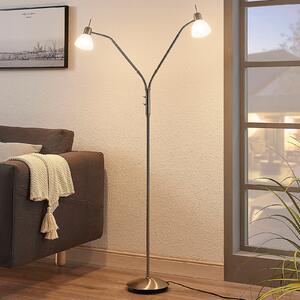 Lindby podna lampa Gwendolin, 160 cm, boja nikla, 2 žarulje., Metalik, Dnevni boravak/blagovaonica, Metal, Stanite zračeći prema dolje