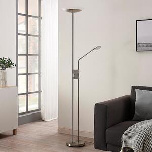Lindby LED podna lampa Jonne, okrugla, krak za čitanje, prigušljiva, 180 cm, prigušiva, Metalik, Dnevni boravak/blagovaonica, Metal, Svjetlo za čitanje