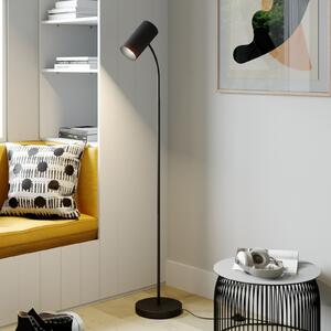 Lindby podna lampa Karoli, crna, 156 cm, metalna, fleksibilna ruka, Crno, Dnevni boravak/blagovaonica, Metal