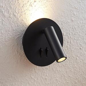 Lucande LED zidna svjetiljka Magya, crna, 2 žarulje, okrugla, Crno, Dnevni boravak/blagovaonica, Aluminij, Zidna utičnica iznad/dolje