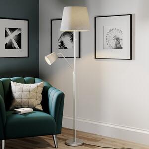 Lindby podna lampa Nantwin, 175 cm, siva, nikal, tekstil, Sivo, Dnevni boravak/blagovaonica, Tkanina / tekstil, Svjetlo za čitanje