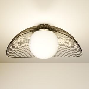 Lindby stropna lampa Fabronia, crno/bijela, staklo, globus, E27, prigušiva, Crno, Dnevni boravak/blagovaonica, Metal