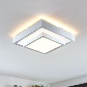Lindby LED stropna svjetiljka Mirco, 32 cm, kvadratna, aluminij, Metalik, Dnevni boravak/blagovaonica, Metal