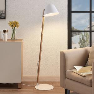 Lindby Tetja podna lampa s drvenim stupom, bijela, Drvo, Dnevni boravak/blagovaonica, Metal