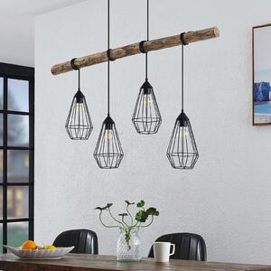Lindby visilica Eldarion, 116 cm, 4 žarulje, drvo, E27, prigušiva, Drvo, Dnevni boravak/blagovaonica, Metal
