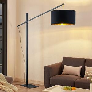 Arcchio lučna podna lampa Mossa, 200 cm, crno-zlatna, tekstil, Crno, Dnevni boravak/blagovaonica, Metal