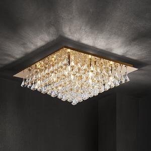 Lindby Rimedia kristalna stropna svjetiljka, zlatna, 55 cm, prigušiva, Zlato / mjed, Dnevni boravak/blagovaonica, Metal