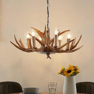 Lindby viseća lampa Tejask, Ø 70 cm, 6 žarulja, rog, E14, prigušiva, Smeđa / hrđa, Dnevni boravak/blagovaonica, Plastika, luster