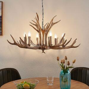 Lindby viseća lampa Tejask, Ø 102 cm, 6 žarulja, rog, E14, prigušiva, Smeđa / hrđa, Dnevni boravak/blagovaonica, Plastika, luster