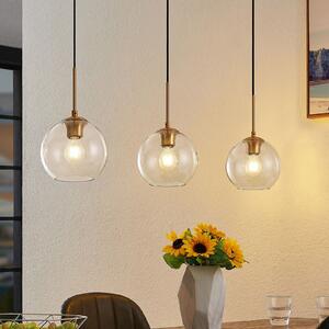 Lindby viseća lampa Grady, mesing/prozirno, 110 cm, metal, staklo, prigušiva, Zlato / mjed, Dnevni boravak/blagovaonica, Metal