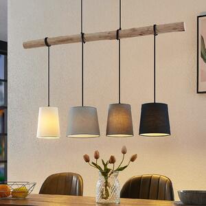 Lindby viseća lampa Hinai, crna/siva/bijela, tekstil, 116cm, prigušiva, Sivo, Dnevni boravak/blagovaonica, Tkanina / tekstil