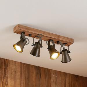 Lindby Grandesa stropni reflektor, 35 cm, 4 žarulje, drvo, metal, prigušiva, Drvo, Dnevni boravak/blagovaonica, Drvo