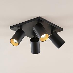Arcchio Brinja reflektor, crni, kvadratni, Ø 6 cm, 4 žarulje, GU10, prigušiva, Crno, Područje hodnika, Aluminij