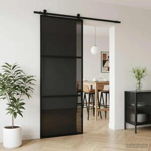 Klizna vrata 76 x 205 cm Kaljeno Staklo i Aluminij - 76 x 205 cm 2 horizontalne šipke (tamno prozirno staklo)