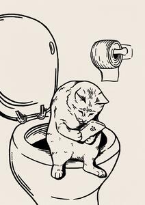 Ilustracija Cat on Toilet in black, Tara Royle