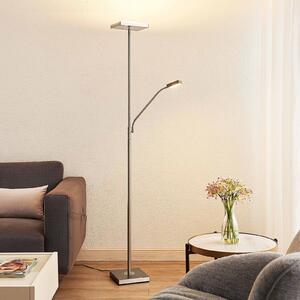 Lindby LED podna lampa Sumani, kvadratna, nikal, visina 180 cm, prigušiva, Sivo, Dnevni boravak/blagovaonica, Metal, Svjetlo za čitanje