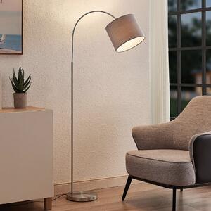 Lindby Keriba podna lampa, nikl/siva, tkanina, 150 cm, E27, Sivo, Dnevni boravak/blagovaonica, Metal, Stani luk