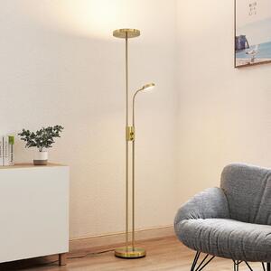 Lindby LED podna lampa Seppa, okrugla, mesing, metal, 180 cm, prigušiva, Zlato / mjed, Dnevni boravak/blagovaonica, Metal, Svjetlo za čitanje