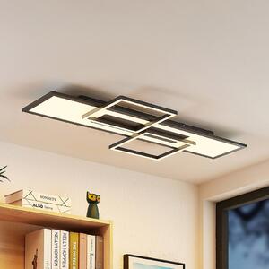 Lucande LED stropna svjetiljka Narumi, CCT, 110cm, crna, aluminij, prigušiva, Crno, Dnevni boravak/blagovaonica, Metal