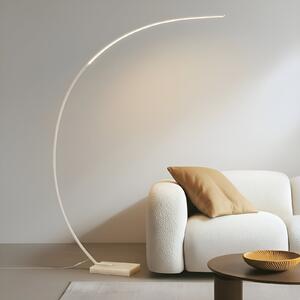 Lindby LED lučna podna lampa Kendra, bijela, aluminij, visina 180cm, prigušiva, Bijela, Dnevni boravak/blagovaonica, Metal