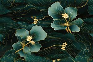 Samoljepljiva tapeta luksuzni zeleno-zlatni cvijet