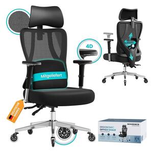 Ergonomska uredska stolica s podesivim naslonom - Crna