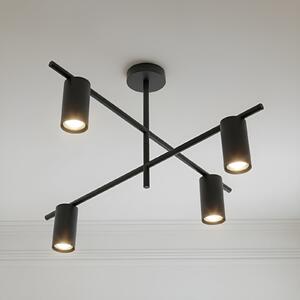 Lindby Marilou stropna svjetiljka, pješčano crna, 4 žarulje, Ø 70 cm, prigušiva, Crno, Dnevni boravak/blagovaonica, Metal