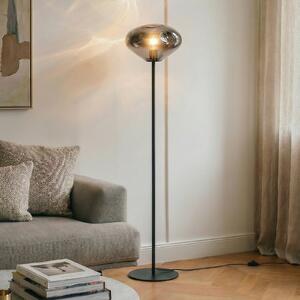 Lindby podna lampa Lelia, dimno siva, staklo, metal, 150 cm, Sivo, Dnevni boravak/blagovaonica, Staklo