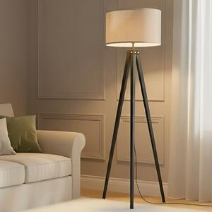 Lindby podna lampa Herry, crna, drvo, tronožac, 153 cm, Crno, Dnevni boravak/blagovaonica, Tkanina / tekstil