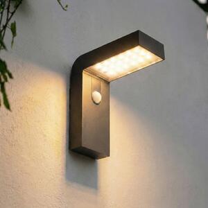 PRIOS Prios LED solarna zidna svjetiljka Aurino, crna, senzor, IP44, Crno, Aluminij, Solarna svjetla