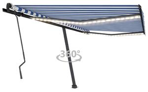 VidaXL Tenda na ručno uvlačenje s LED svjetlom 450x300 cm plavo-bijela