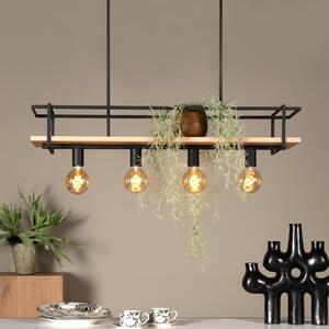 Lucide Viseća lampa Milonga, crna, duljina 100 cm, metal/drvo, prigušiva, Crno, Dnevni boravak/blagovaonica, Metal