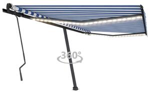 VidaXL Tenda na ručno uvlačenje s LED svjetlom 400x300 cm plavo-bijela