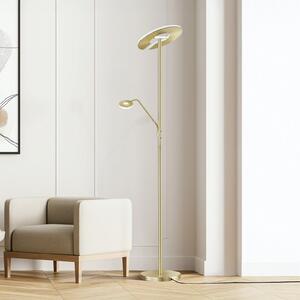 FISCHER & HONSEL LED podna lampa Dent, boja mesinga, 180 cm, CCT, 2 žarulje, prigušiva, Zlato / mjed, Dnevni boravak/blagovaonica, Metal, Svjetlo za čitanje