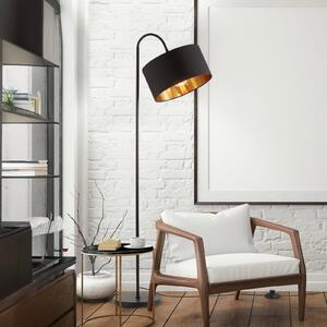 B.K. Licht Kari podna lampa, zakrivljena, crna/zlatna, tekstil, E27, Crno, Dnevni boravak/blagovaonica, Tkanina / tekstil