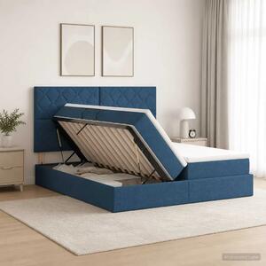 Krevet s od storage s uzglavljem Plava 180 x 200 cm Tkanina - Plava 180 x 200 cm Dizajn s rombovima