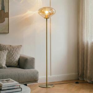 Lindby podna lampa Lelia, jantarna, staklo, metal, 150 cm, Bež, Dnevni boravak/blagovaonica, Staklo
