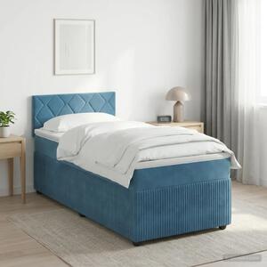 Boxspring krevet s madracem Tamno plava 90 x 200 cm Baršun - Plava 90 x 200 cm Dizajn s rombovima