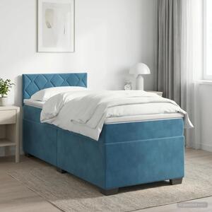 Boxspring krevet s madracem Tamno plava 90 x 190 cm Baršun - Plava 90 x 190 cm Dizajn s rombovima