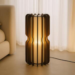 Lucande podna lampa Juneta, 75 cm, smeđa, drvo, tekstil, Drvo, Dnevni boravak/blagovaonica, Drvo