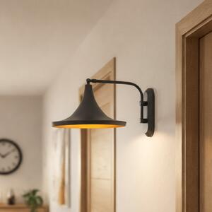 ROYALTECH Zidna lampa Genish, crna, širina 30 cm, metal, E27, prigušiva, Crno, Dnevni boravak/blagovaonica, Metal, Zidna utičnica ispod