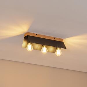 Lamkur Stropna lampa Esme, crna, dužina 40 cm, metal/drvo, 3 žarulje., prigušiva, Crno, Dnevni boravak/blagovaonica, Metal, Strop s više plamena